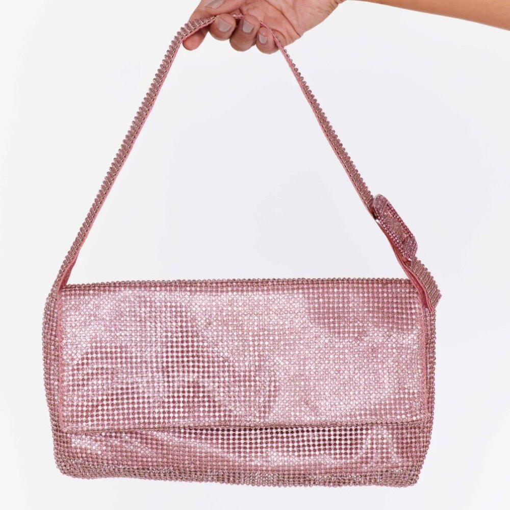 Show Me Your MuMu Pink Crystal Mesh Shoulder Bag